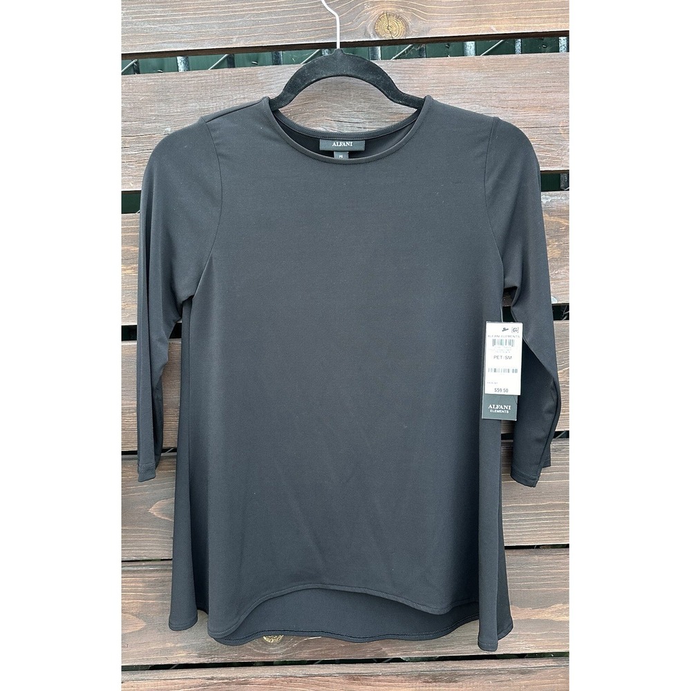 New Alfani Elements Black Long Sleeve Tunic Blouse Size Petite Small $59